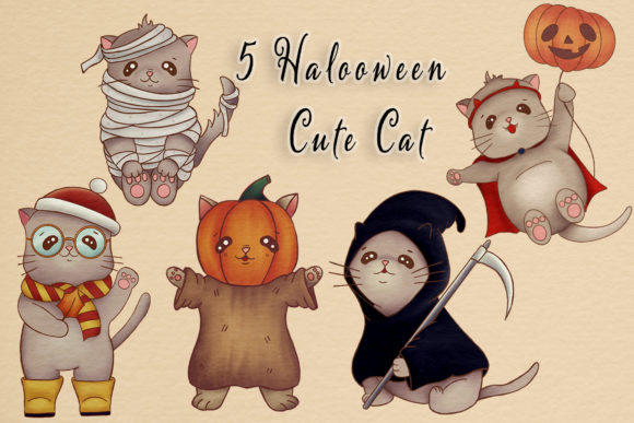 Download Cute Halloween Cat Illustrations Clipart - Halloween cat illustrations Collection
